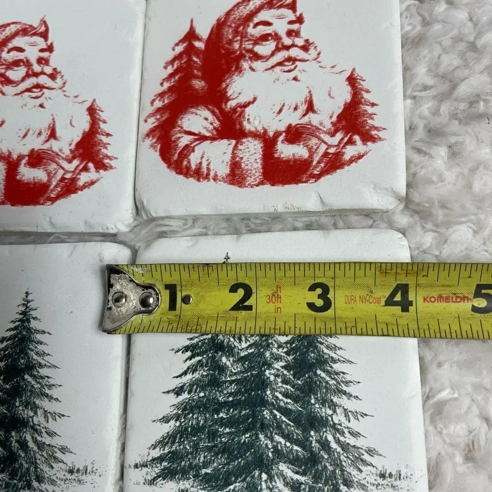 Set of four Red Santa and Ever green tree Stone coasters